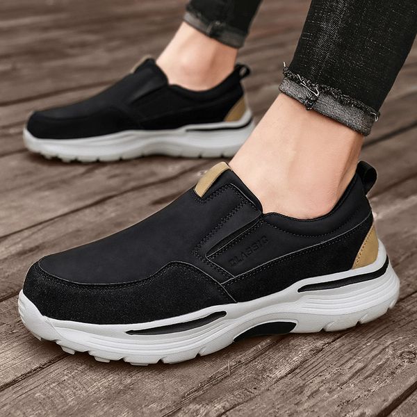 

2022 autumn & winter mens causal shoes slip on breathable thick sole men shoes plus size lightweight zapatos de hombre 39-48, Black