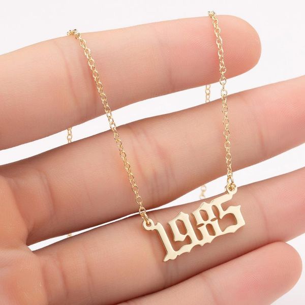 

pendant necklaces personalize year number for women custom 1980 1989 2000 birthday gift from to 2021 stainless steel, Silver