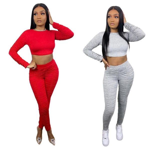 

women's tracksuits 2021 woman sport wrinkle suit fashion casual long sleeve, Gray