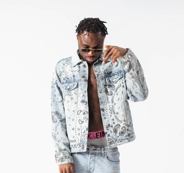 

men's jackets fashion trend jacket cotton punk coats hip-hop personality skull print denim men women american streetwear, Black;brown