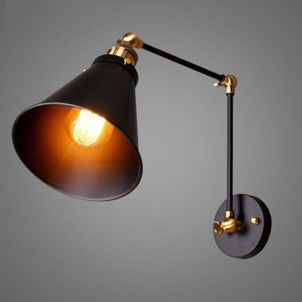 

wall lamp wrought iron antique decorative light shade adjustable long arm for restaurant bar bedroom cafe (2 poles, w
