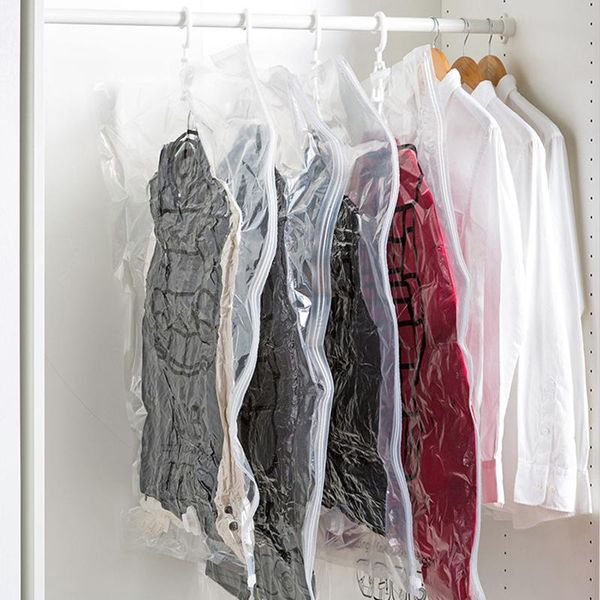 

hanging transparent vacuum storage bag closet space saver organizer holders folding bags clothes pack for garment boxes & bins