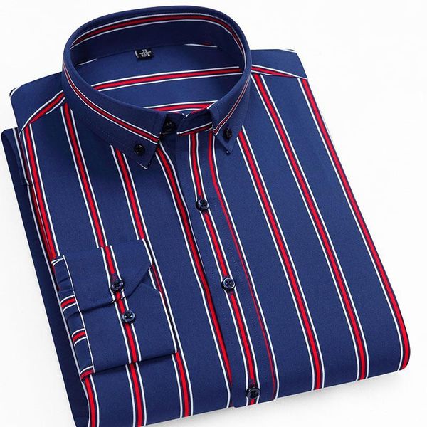 

men's dress shirts 2021 long sleeve elastic striped shirt button-down collar business regular fit soft non-iron smart casual, White;black