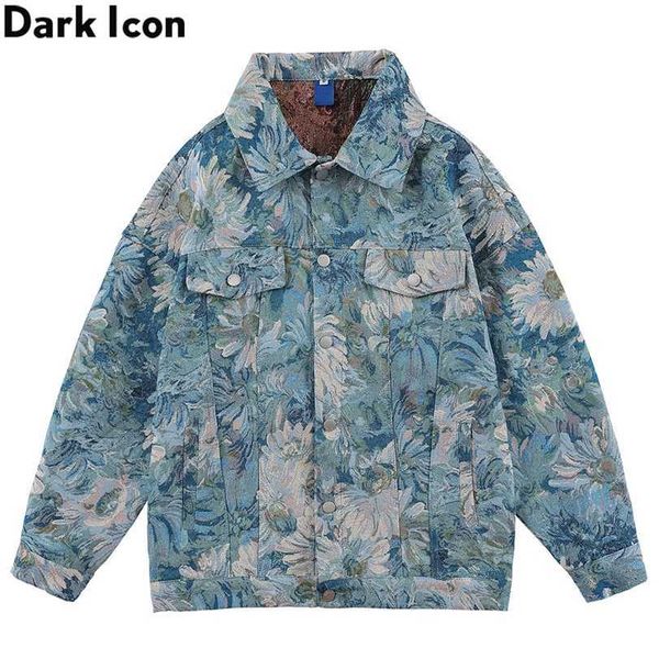 Dark Icon Floral Jacquard Giacche di jeans Uomo Donna Giacca di jeans da uomo oversize Coppia Abbigliamento 211214