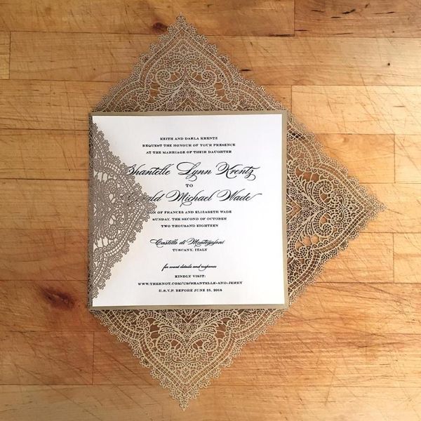 

greeting cards lace wedding invitation gold laser cut invitations print your invite wording - set of 50 pcs