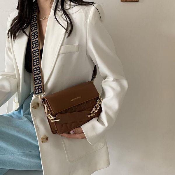 

evening bags brand design women's shoulder bag wide strap flap square pu leather small crossbody fashion ladies simple totes