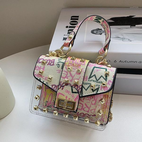 

evening bags rivet tote bag 2021 summer pu leather women's designer handbag chain shoulder transparent jelly