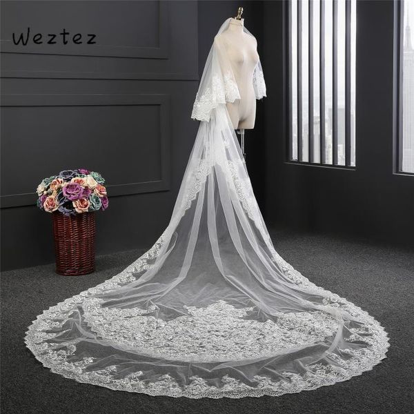 

bridal veils veil fashion white ivory cathedral wedding long lace edge accessories bride 2 layers ts032, Black