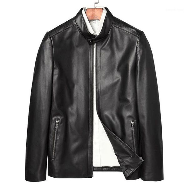 

sheepskin promote natural leather jacket men fashion spring genuine outwear stand collar casual wear men's & faux, Black