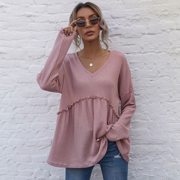 

tees t-shirt 2021 women's spring long sleeve v-neck top, White