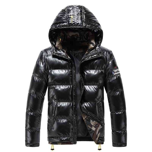 

2021 men's hooded cotton padded jacket stripe solid color, Black