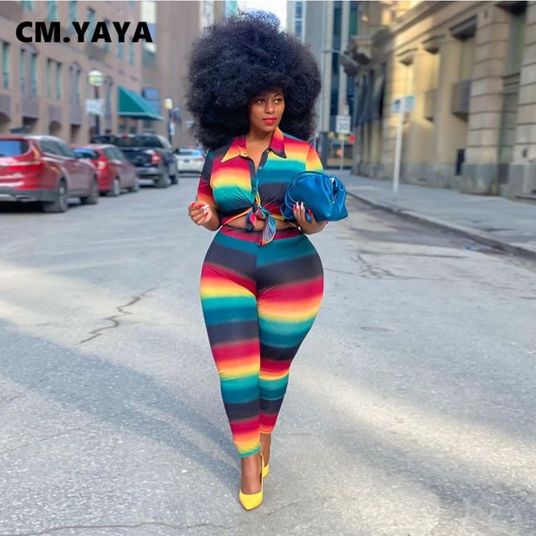 

sweatsuit womens set rainbow striped blouses and legging pants suit trasuit two piece set fitness outfit plus sizeby air, White