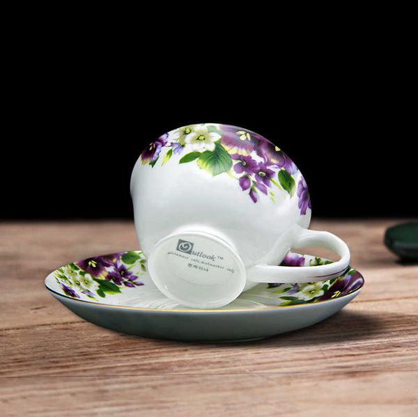 Tangshan Bone China im europäischen Stil, schwarzer Nachmittagskaffee, Blumen-Teetassen-Set, klein, Gold, Platin, schwarz