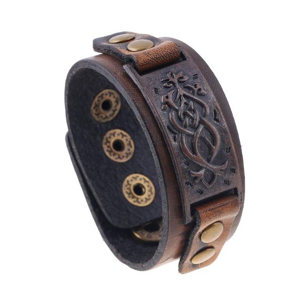 

tennis voq fashion vintage amulet pattern bracelets adjustable wrap wristband brown leather bracelet men personality jewelry, Golden;silver
