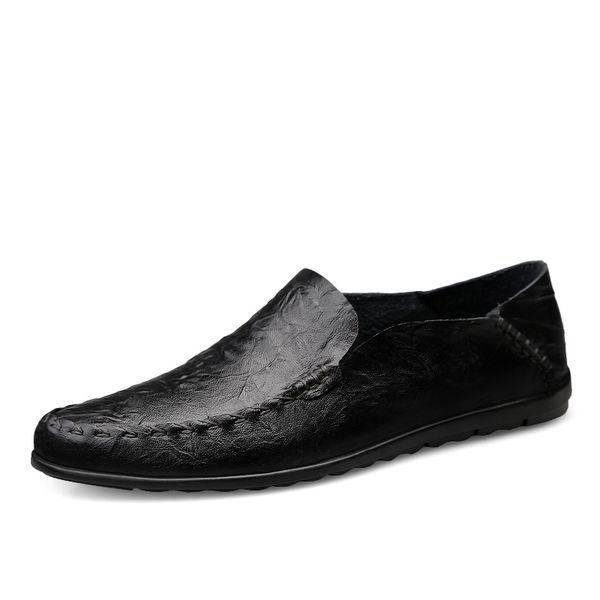 

2020 genuine leather men shoes soft moccasins loafers men brand men flats comfy boat shoes, Black