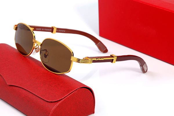 

Fashion Designer Sunglasses For Women Mens Brown Wooden Wave Carving Sunglass Metal Full Frame Brand Round Oval Buffalo Horn Glasses Goggle Man Eyeglasses With Case