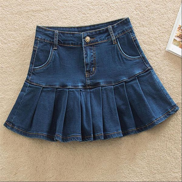 

womens skirt denim with ruffles 6xl 7xl plus size jeans skater woman high waist bottom female casual pleated micro mini, Black