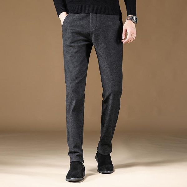 

pants men autumn spring business casual trousers brand clothing mens long straight cotton male regular full length men's, Black