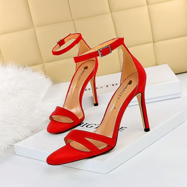 

sandals bigtree shoes super high heels suede women open toe woman pumps party stiletto summer 2021, Black