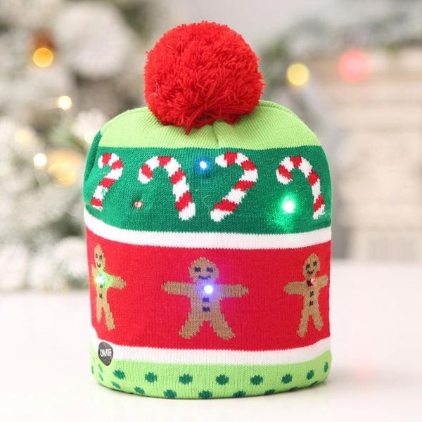 

christmas decorations hat with light soft warm tree snowflake gingerbread man print hats beanie year gifts kids