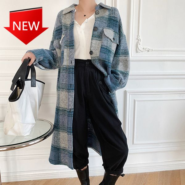 

jackets sleeve single breasted pockets winter woolen mixes mid-length chess woman's jacket collar straight, Black;brown