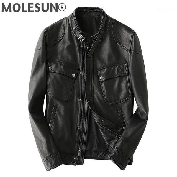 

men's leather & faux akoosun genuine sheepskin jacket men motorcycle jackets mens 2021 clothing stand-up collar coat ropa hombre lxr798, Black