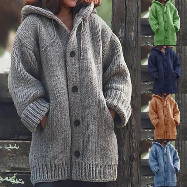 

women's knits & tees autumn winter casual solid color long sleeve sweater warm mid-length coat single-breasted for daily wear, White