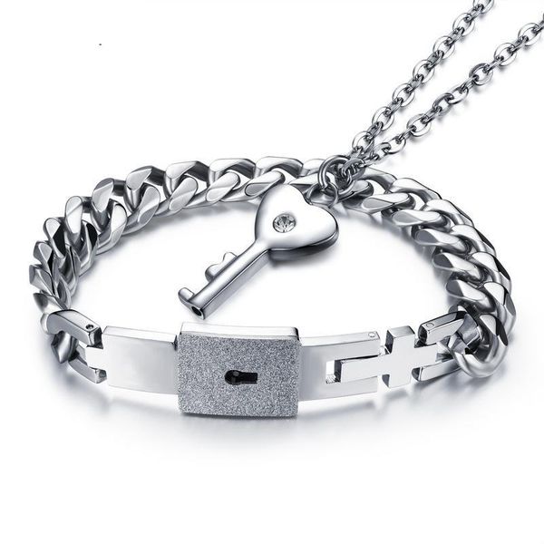 

link, chain the summer concentric couples bracelet a pair of female padlocked titanium steel key necklace, Black