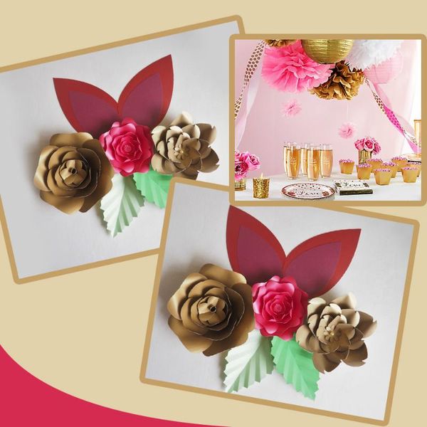 

large giant paper flowers rose fleurs backdrops 3pcs+ 2 leaves +2 ears for baby shower nursery kids' birthday video decorative & wreath