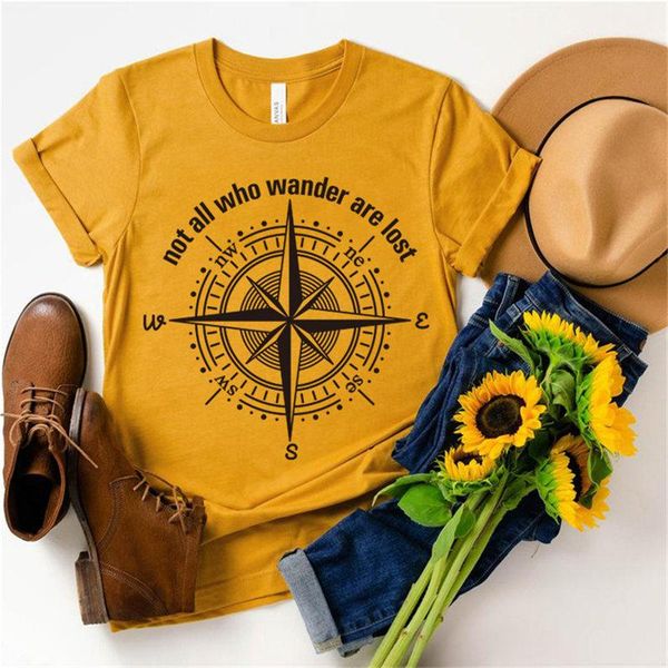 

women's t-shirt women not all who wander are lost casual slogan tee trendy ladies floral summer soft crew neck graphics, White