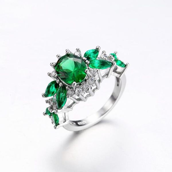 

cluster rings fashion green crystal ring personality elegant women jewelry accessories factory wholesale, Golden;silver