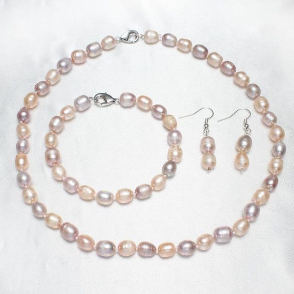 

earrings & necklace natural cultured freshwater 8-9mm pearl bracelet jewelry set 18", Silver