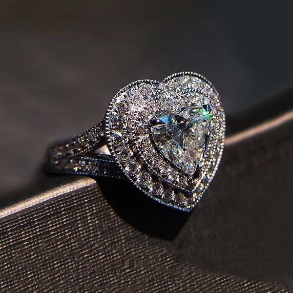 

wedding rings classic silver color ring for women crystal from austrian heart-shaped elegance fine jewelry, Slivery;golden