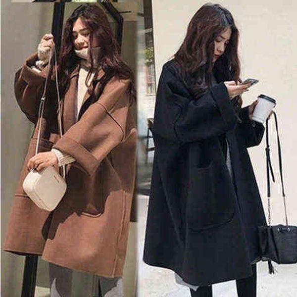 

autumn and winter korean version tweed coat small, loose, medium long student cocoon female, Black