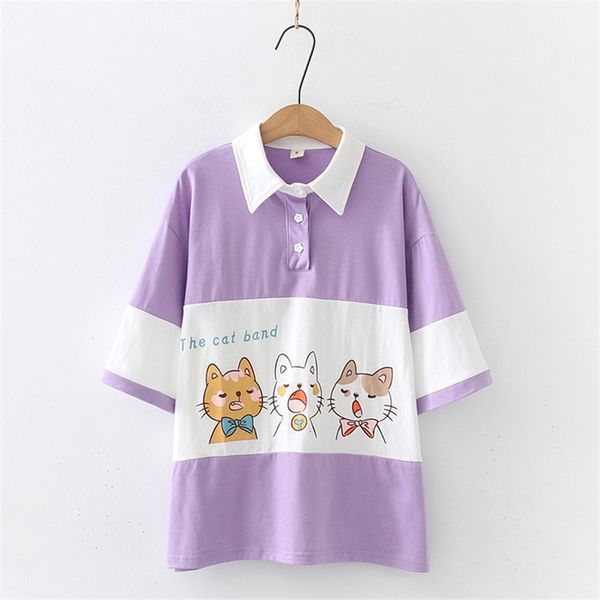 

women's t-shirt japan fashion kawaii t shirt women streetwear cute pink korean anime cat graphic tees teens summer harajuku v, White