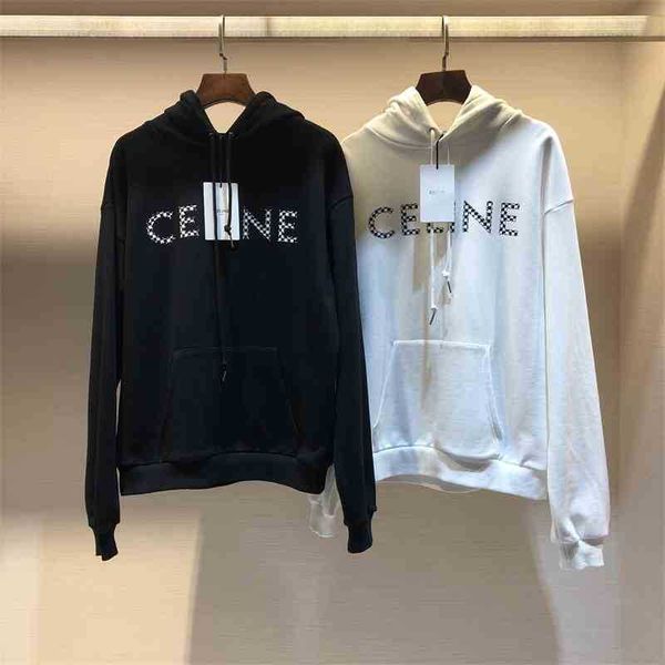 

early autumn 2021 new aidou lisa mika hip hop casual black and white checkerboard printed hooded sweater