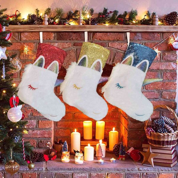 

2022 decorations candy bag unicorn christmas socks gift bag