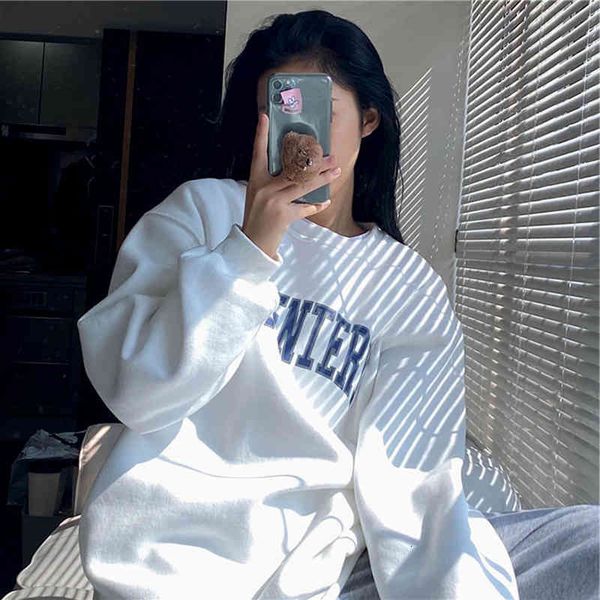 

women hoodie spring autumn hoodies letter printing warmth sweatshirts simple loose outdoor all-match young sweet fashion, Black