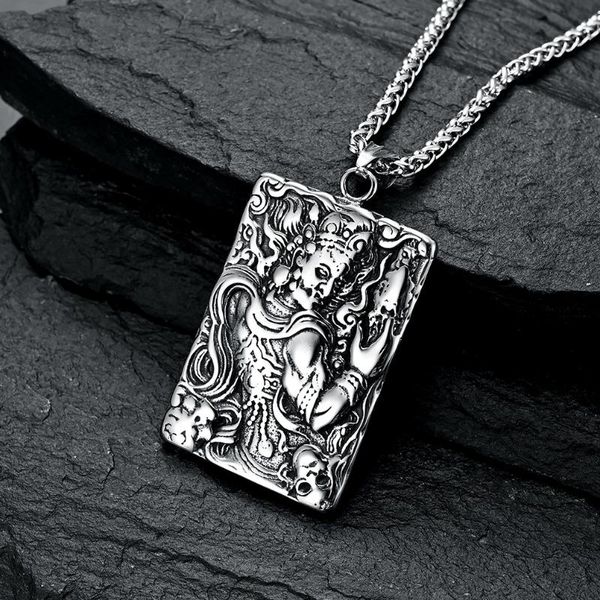 

pendant necklaces jhsl male men skull mahakala pendants silver color metal 60cm stainless steel chain fashion jewelry 2021