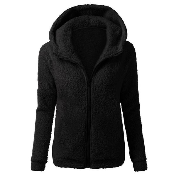 

women's jackets rm long sleeve hoodies jacket female autumn winter fashion wa fluffy plush solid color outwear overcoat black hooded co, Black;brown