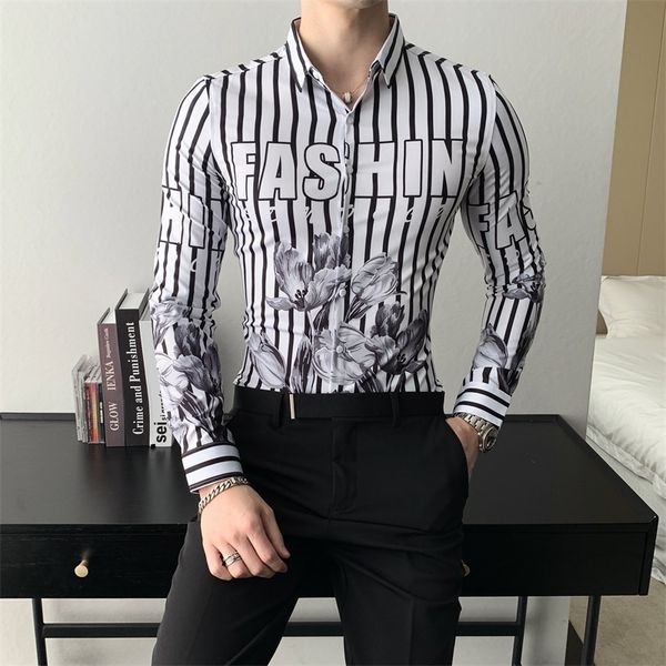 

t shirts fall men striped fashion 2021 korean thin fit for men's clothing casual digital male shirt long sleeve vdy5, White;black