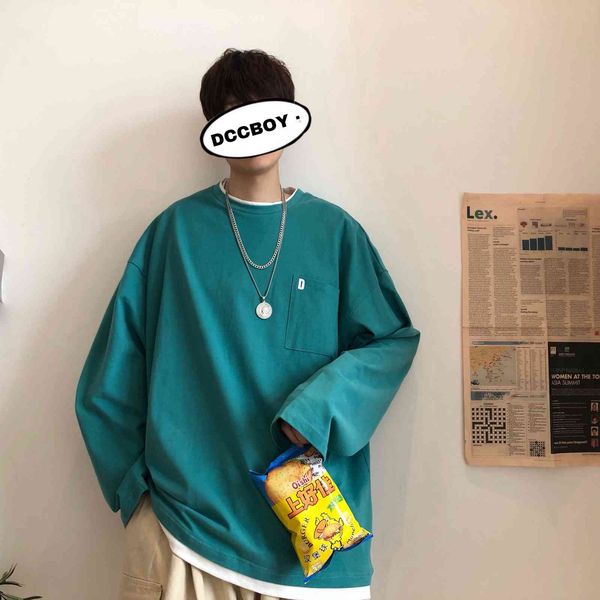 

men's hoodies & sweatshirts autumn solid color pullover embroidery coats long sleeve round collar cotton casual 7 sweatshirt m-2xl, Black