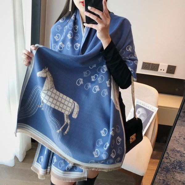 

scarves scarf women cashmere winter spring long warm woman shawl horse printed original brand, Blue;gray