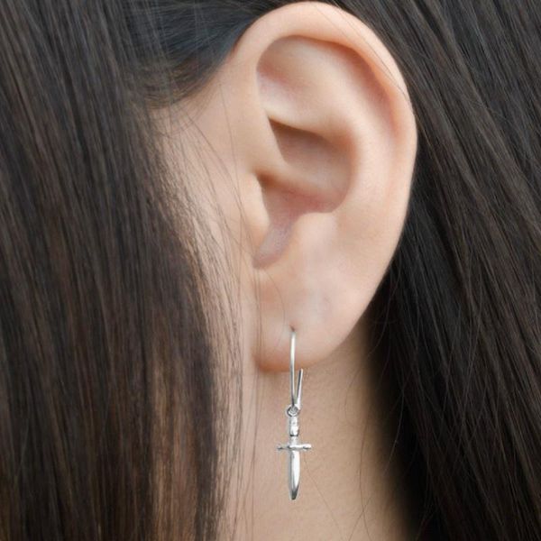 

dangle & chandelier sword earrings - tiny dagger pendulum drop, Silver