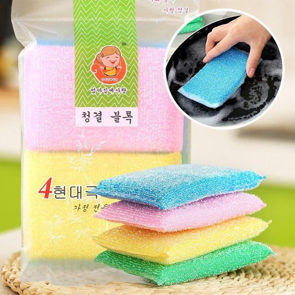 

cleaning cloths 4 pcs sponges universal brush set kitchen tools brushes helper dish washing scrubber removing#w