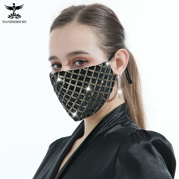 

autumn and winter sequin cotton mask black adjustable geometric stripe pattern