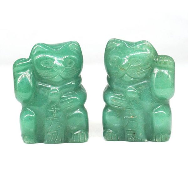 

1.5" plutus cat statue green aventurine natural stone carved healing crystal lucky fortune reiki gemstone figurine home decor decorativ