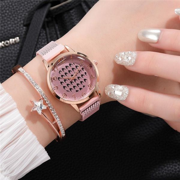 

wristwatches 2021 fashion mesh magnetic buckle strap women watches luxury numerals design ladies pink female quartz watch, Slivery;brown