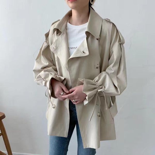

women's trench coats double breasted windbreaker coat a058, Tan;black