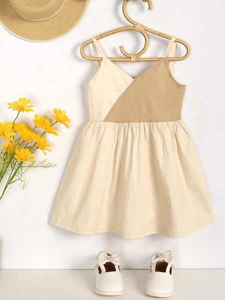 

toddler girls contrast panel button back cami dress she, Red;yellow